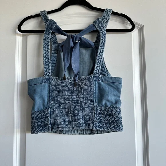 Maeve by Anthropologie Braided Cropped Denim Halter Top SZ2 - Picture 2 of 5